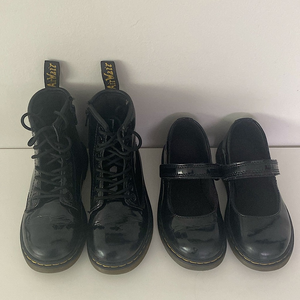 Lot of two Patent Dr. Martens Shoes- Mary Jane and Boots little kids size US 11